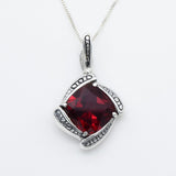 Created Ruby Pendant made in 925 Sterling Silver with Square Created Red Ruby in Prong setting, July Birthstone gift idea, symbolizes nobility, purity, and passion, ideal for everyday wear and perfect for birthday gifting and special occasions.