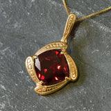 Created Ruby Pendant made in 18k Gold Vermeil with Square Created Red Ruby in Prong setting, July Birthstone gift idea, symbolizes nobility, purity, and passion, ideal for everyday wear and perfect for birthday gifting and special occasions.