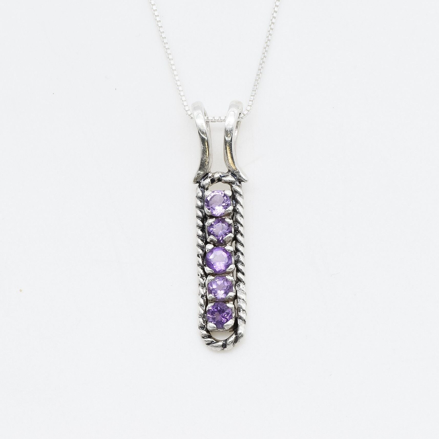 Amethyst Pendant, Vertical Bar Pendant, Natural Amethyst, February Birthstone, Vintage Necklace, Layering Necklace, Purple Pendant, Silver