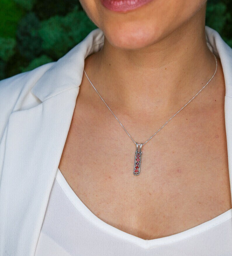 Amethyst Pendant, Vertical Bar Pendant, Natural Amethyst, February Birthstone, Vintage Necklace, Layering Necklace, Purple Pendant, Silver