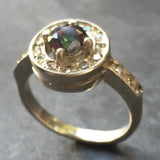 Mystic Topaz Gold Ring - Vintage Purple Ring - Round Topaz Ring