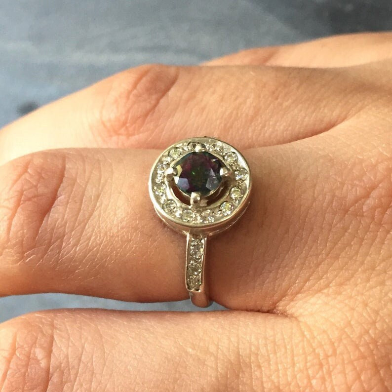 Topaz Promise Ring, Mystic Topaz Ring, Natural Topaz, Vintage Ring, Vintage Rings, December Birthstone, December Ring, Solid Silver Ring(1)