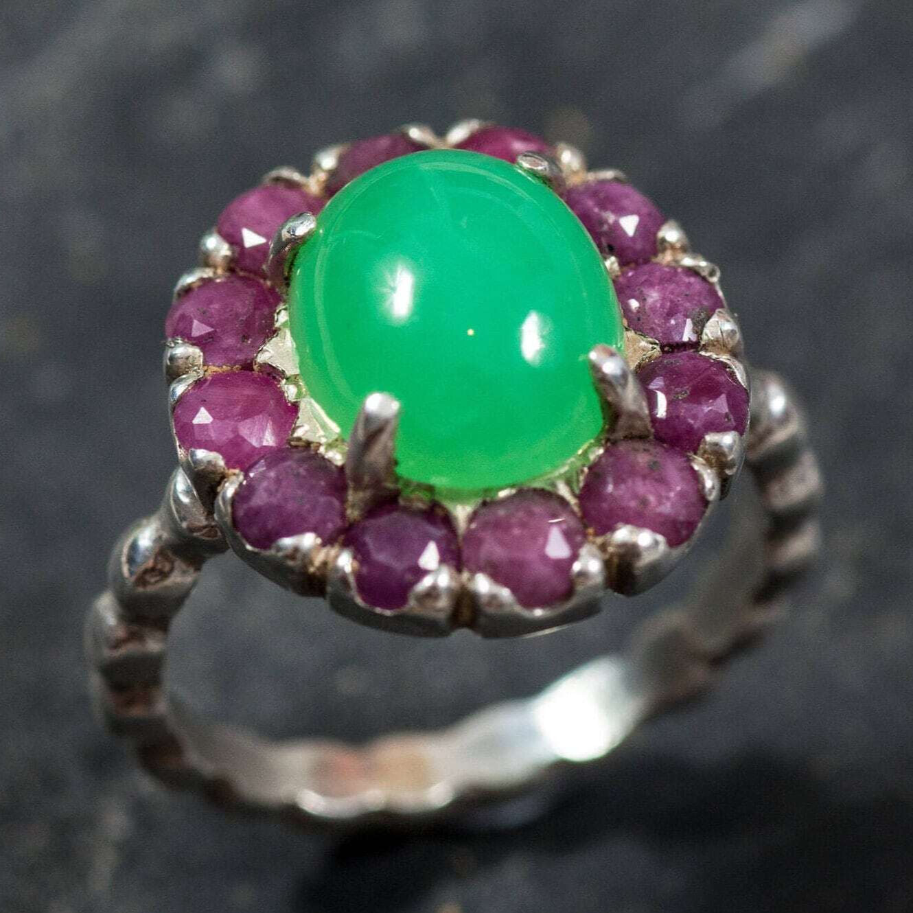 Chrysoprase Ring, Natural Chrysoprase, Ruby Ring, Birthstone Ring, Vintage Rings, Chrysoprase, Solid Silver Ring, Victorian Ring, Real Ruby