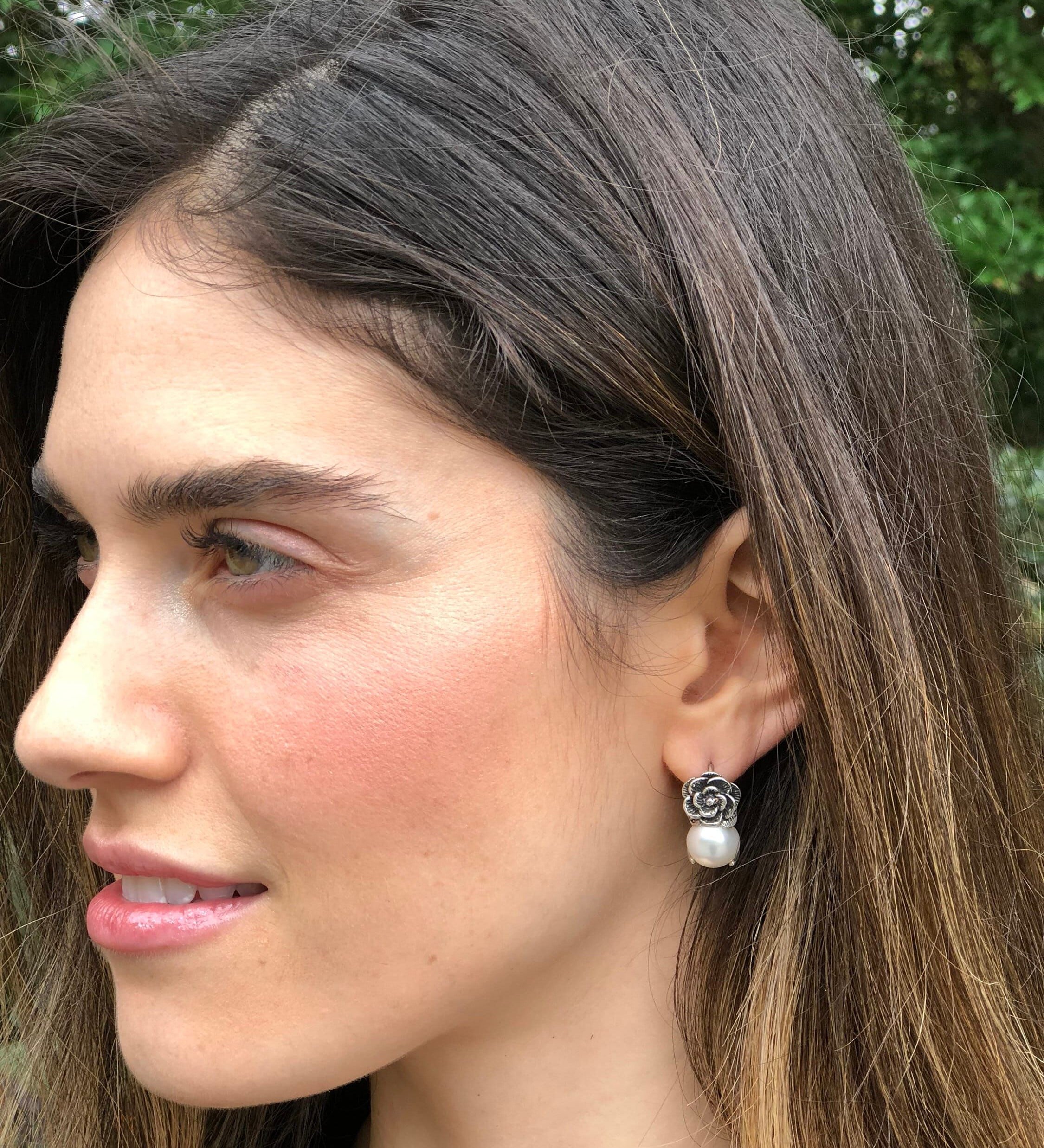 Flower Earrings, Amber Earrings, Silver Flower Earrings, Natural Amber, Vintage Amber Earrings, Genuine Amber, Solid Silver, Healing Stones