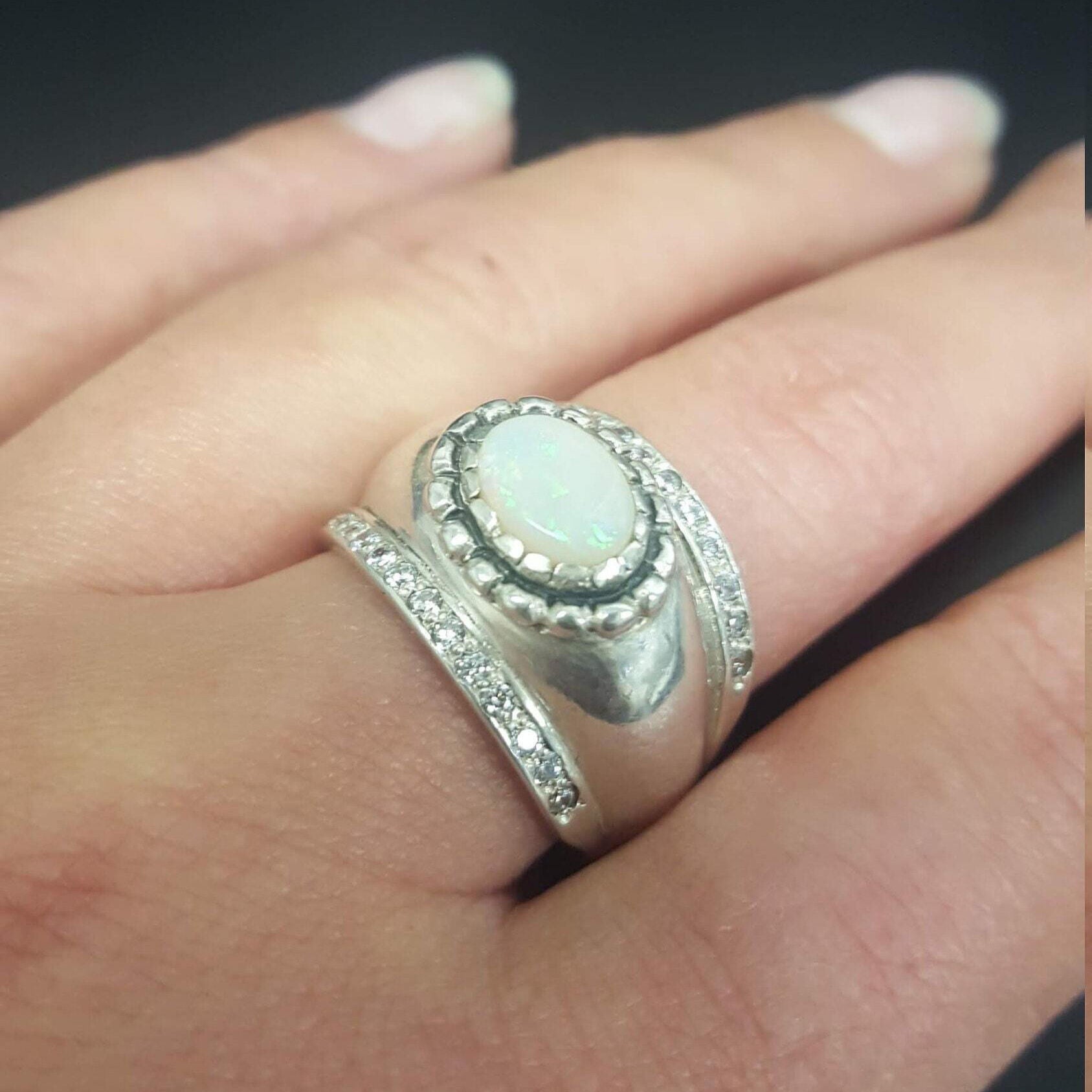 Elegant 925 Sterling Silver Natural Australian Opal Ring, perfect for daily wear and meaningful gifting for October birthdays.