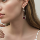 Ruby earrings in 925 sterling silver with oval created red ruby, perfect birthday gift and elegant for everyday wear.
