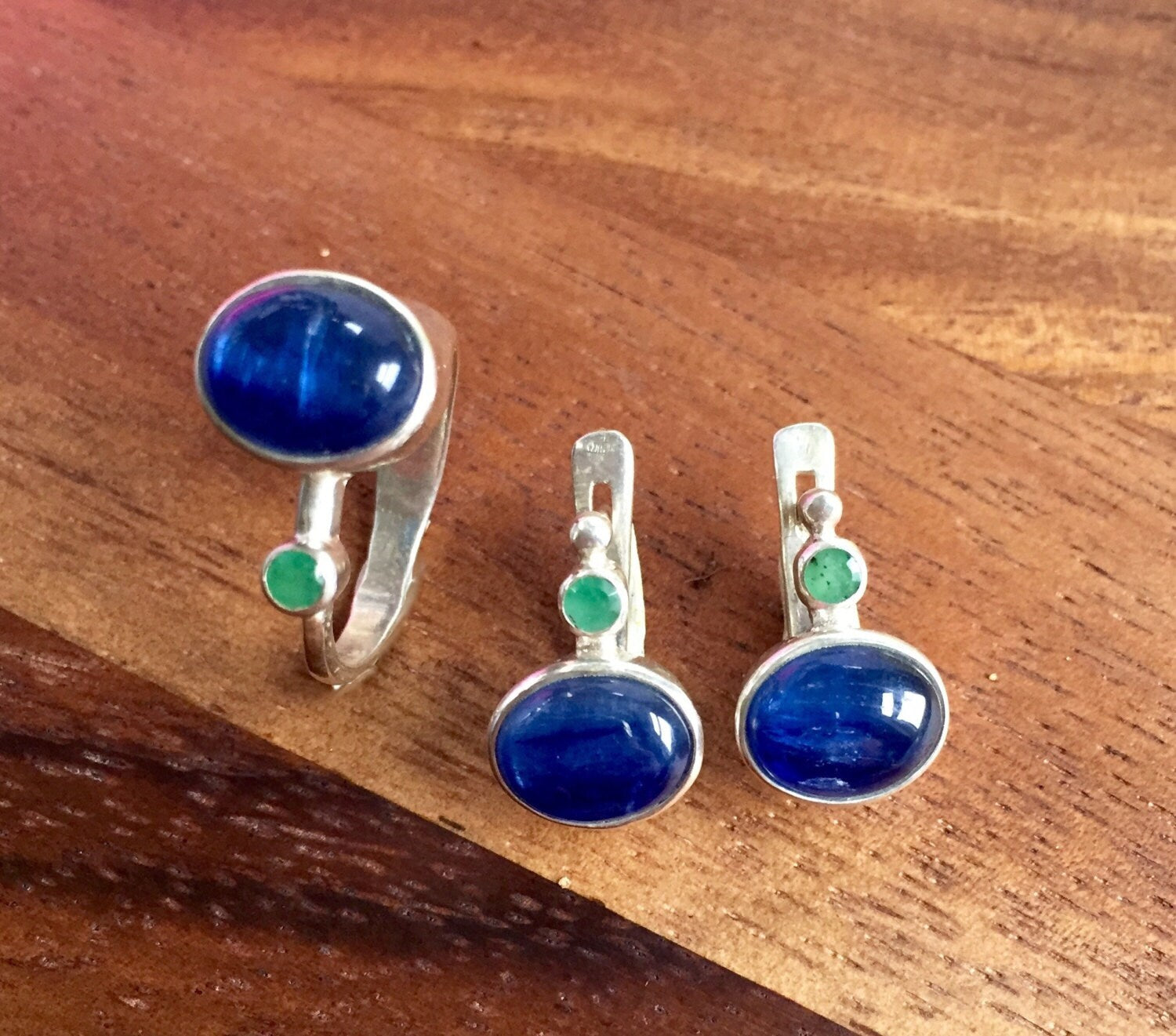 Kyanite Ring, Natural Kyanite, Vintage Ring, Natural Emerald, May Ring, Statement Ring, May Birthstone, Solid Silver Ring, Emerald, Kyanite