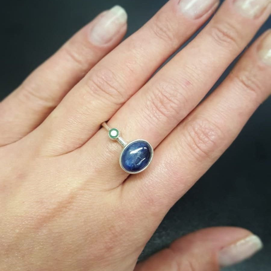 Kyanite Ring, Natural Kyanite, Vintage Ring, Natural Emerald, May Ring, Statement Ring, May Birthstone, Solid Silver Ring, Emerald, Kyanite