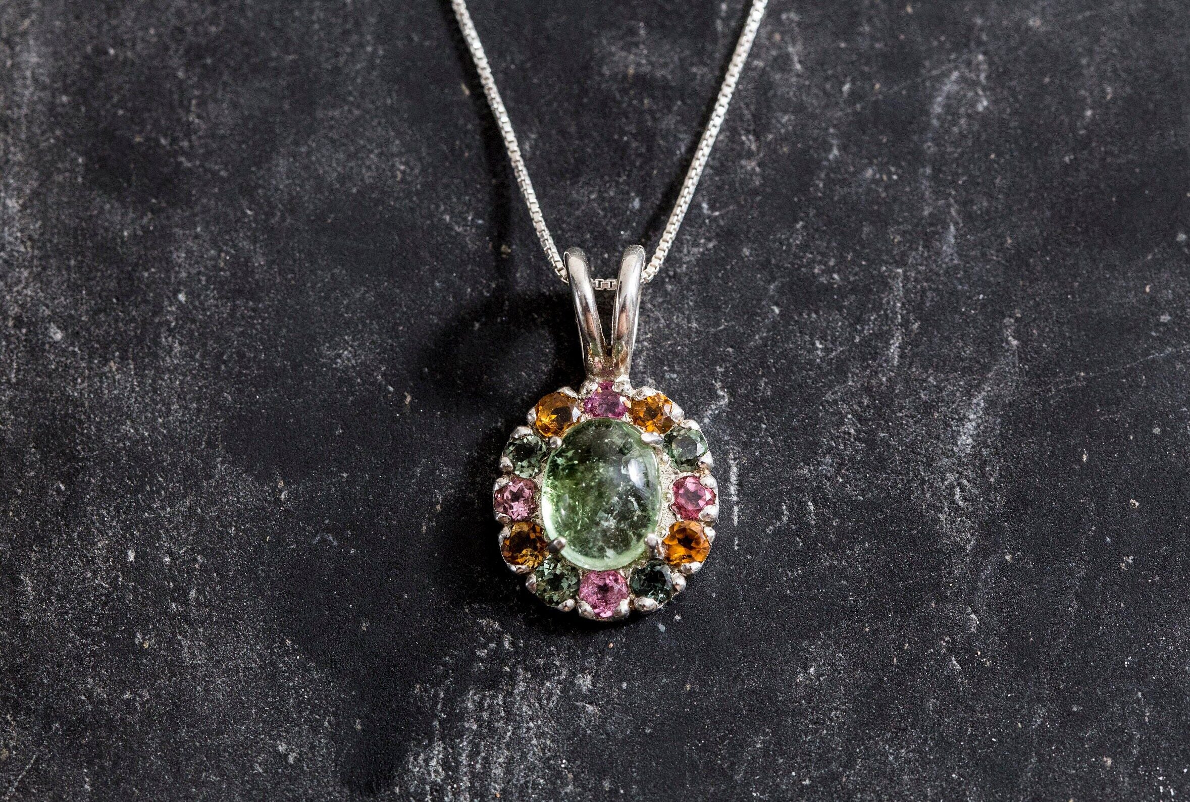 Tourmaline Pendant, Green Tourmaline Pendant, Natural Tourmaline, Turmaline Pendant, Victorian Pendant, Vintage Silver Pendant, Tourmaline