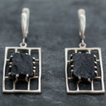 Black Agate Earrings, Natural Black Agate, Vintage Earrings, Raw Earrings, Statement Earrings, Black Earrings, Silver Earrings, Black Agate