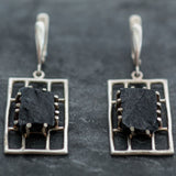 Black Agate Earrings, Natural Black Agate, Vintage Earrings, Raw Earrings, Statement Earrings, Black Earrings, Silver Earrings, Black Agate