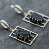 Black Agate Earrings, Natural Black Agate, Vintage Earrings, Raw Earrings, Statement Earrings, Black Earrings, Silver Earrings, Black Agate