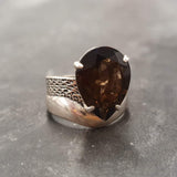 Smoky Topaz Ring - Teardrop Statement Ring - Topaz Vintage Ring