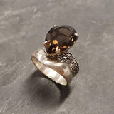 Smoky Topaz Ring - Teardrop Statement Ring - Topaz Vintage Ring