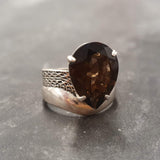 Smoky Topaz Ring - Teardrop Statement Ring - Topaz Vintage Ring