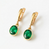 Gold Emerald Earrings - Green Dangling Earrings, Long Emerald Earrings