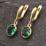 Emerald Dangling Earrings - Green Oval Earrings - Classic Drop Earrings
