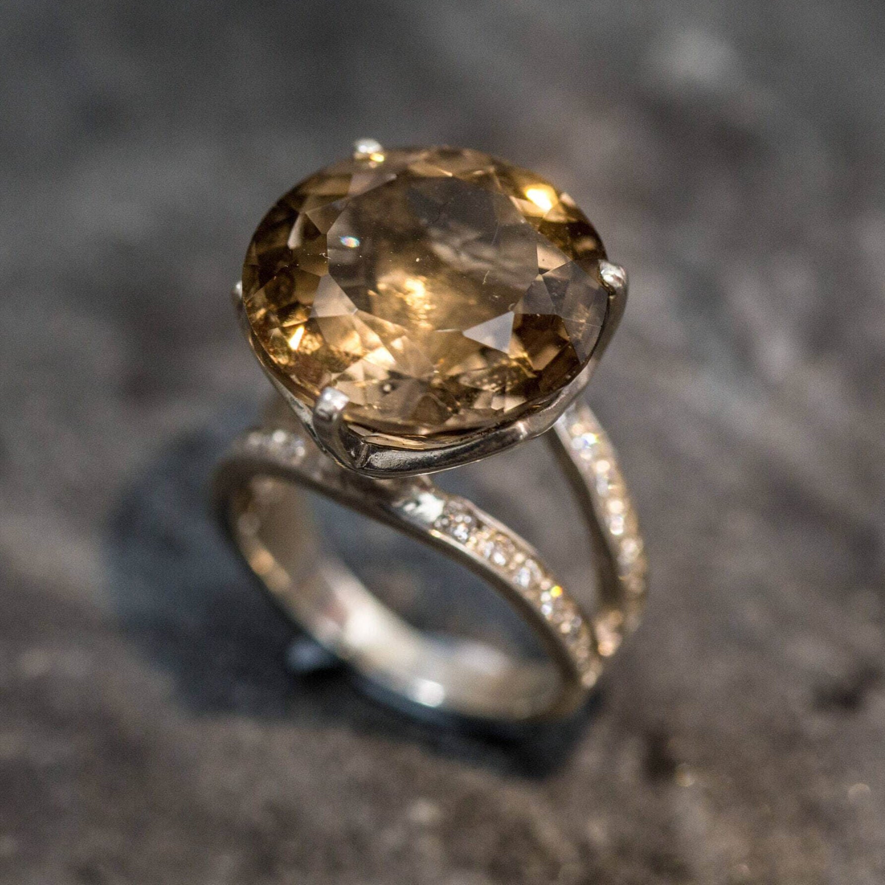 Smoky Topaz Ring, Natural Topaz, Big Stone Ring, Promise Ring, Solid Silver Ring, Diamond Cut, Sterling Silver Ring, Natural Stone, Topaz