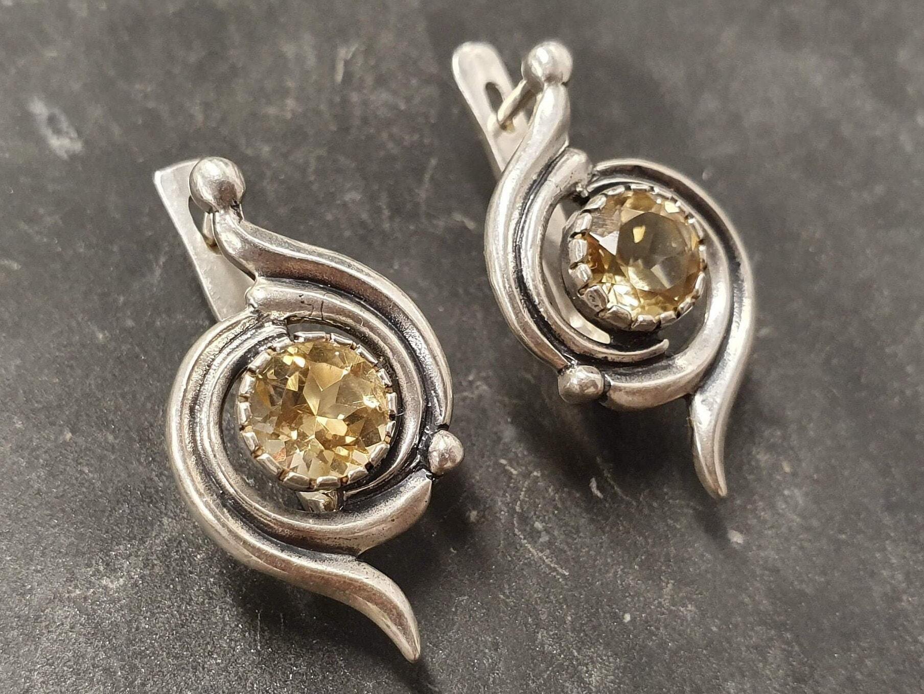 Citrine Earrings, Stud Earrings, Swirl Earrings, Spiral Studs, November Birthstone, Yellow Earrings, Dainty Earrings, Solid Silver Earrings