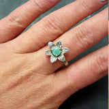 Emerald Flower Ring - Natural Emerald Ring - Green Vintage Ring