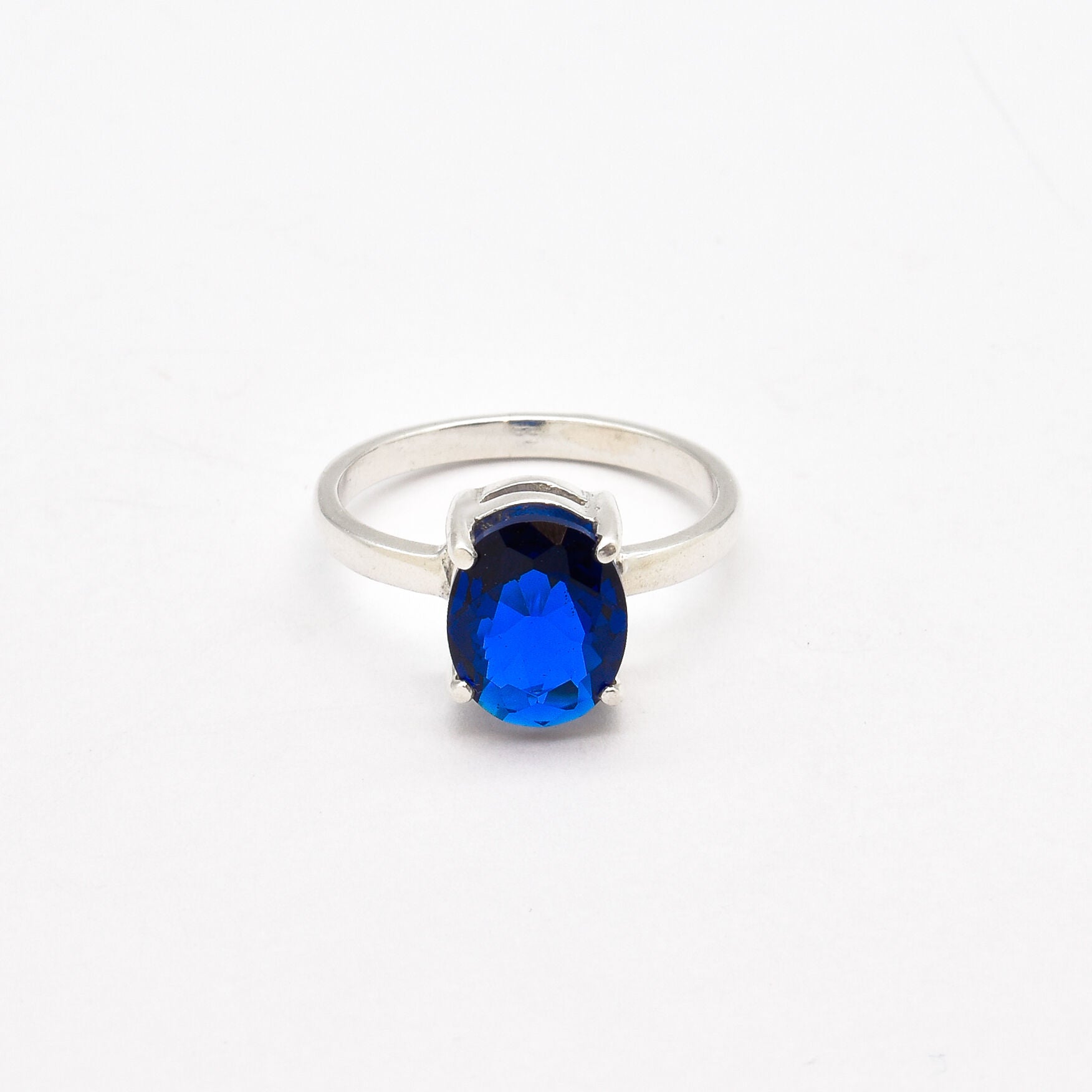 Elegant Created Sapphire Ring in 925 Sterling Silver with Baguette Sapphire, perfect for September birthdays and daily wear.