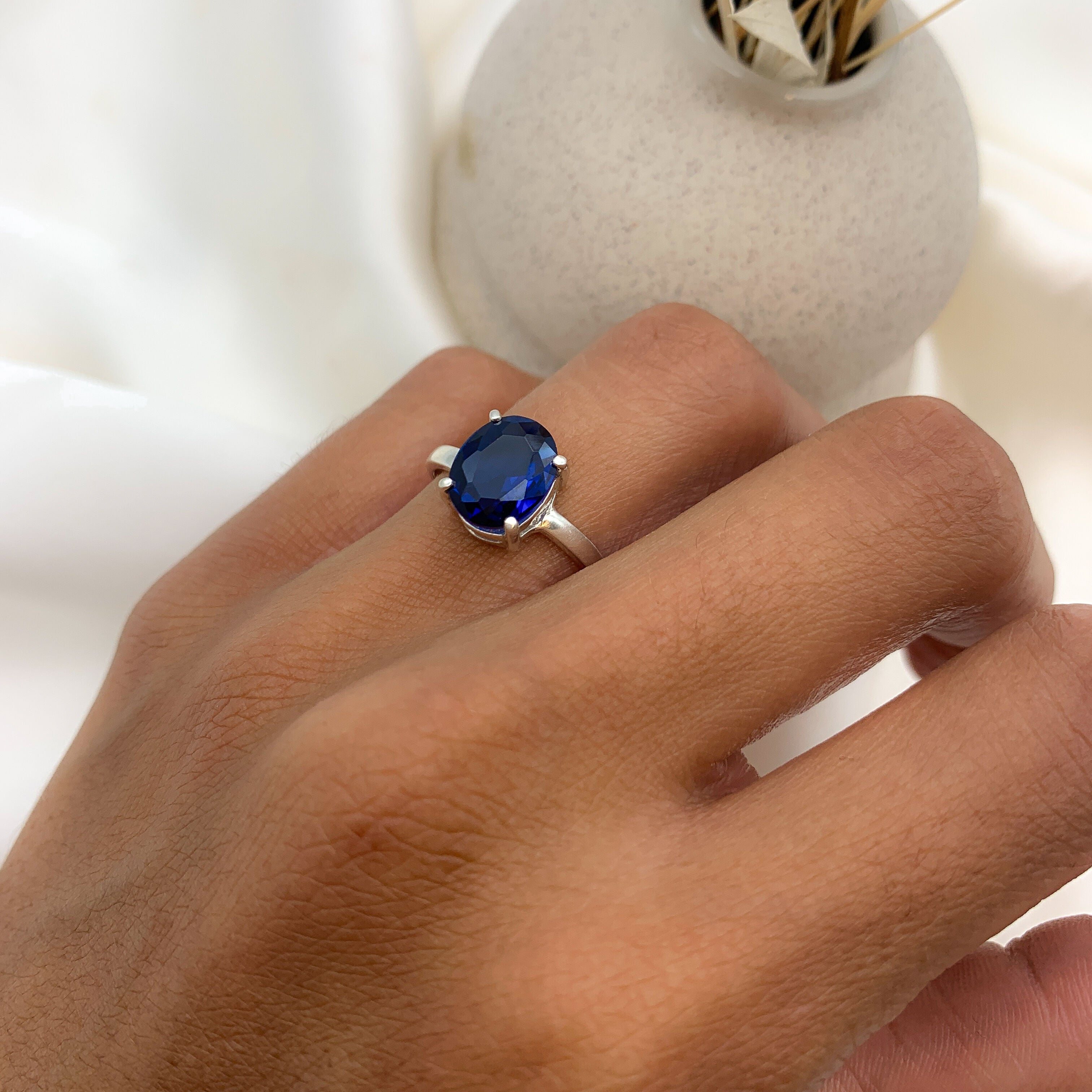 Blue Sapphire Ring, Sapphire Ring, Created Sapphire, Solitaire Ring, Blue Diamond Ring, Vintage Ring, Solid Silver Ring, Blue Solitaire Ring