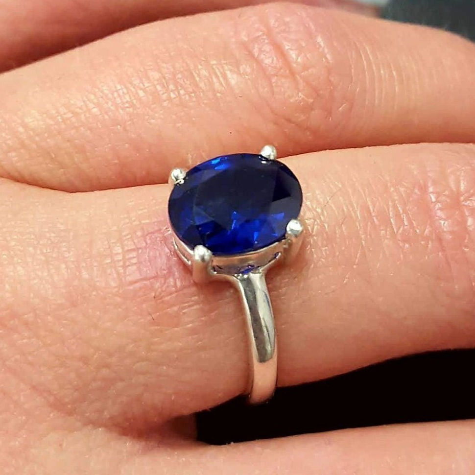 Blue Sapphire Ring, Sapphire Ring, Created Sapphire, Solitaire Ring, Blue Diamond Ring, Vintage Ring, Solid Silver Ring, Blue Solitaire Ring