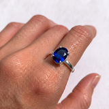 Elegant Created Sapphire Ring in 925 Sterling Silver with Baguette Sapphire, perfect for September birthdays and daily wear.