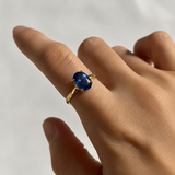 Elegant 18k Gold Vermeil ring with Baguette Created Blue Sapphire, perfect September birthday gift symbolizing sincerity and faithfulness.
