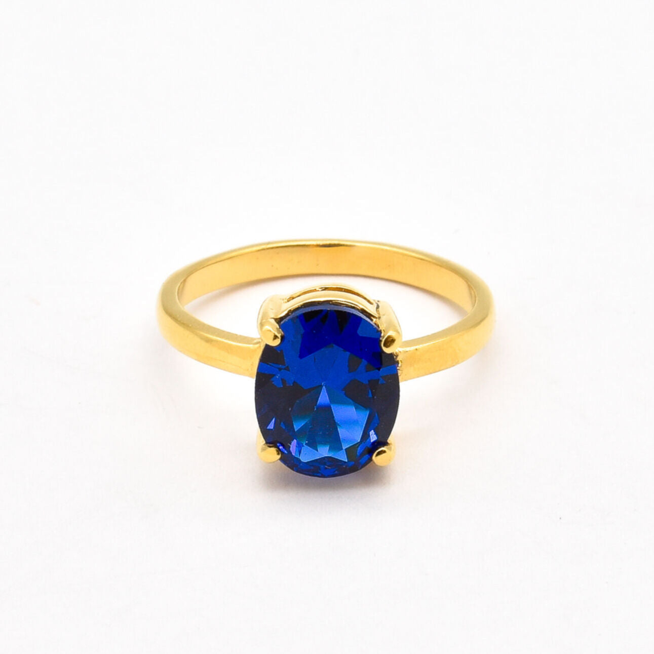 Created Sapphire Ring made in 18k Gold Vermeil with Baguette Created Blue Sapphire in Prong setting, September Birthstone gift idea, symbolizes sincerity, truth, and faithfulness, ideal for everyday wear and perfect for birthday gifting and special occasions.