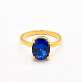 Created Sapphire Ring made in 18k Gold Vermeil with Baguette Created Blue Sapphire in Prong setting, September Birthstone gift idea, symbolizes sincerity, truth, and faithfulness, ideal for everyday wear and perfect for birthday gifting and special occasions.