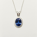 Blue Sapphire Pendant - Blue Oval Necklace, Silver Vintage Pendant