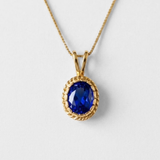 Created Sapphire Pendant made in 18k Gold Vermeil with Oval Created Blue Sapphire in Solitaire setting, September Birthstone gift idea, symbolizes sincerity, truth, and faithfulness, ideal for everyday wear and perfect for birthday gifting and special occasions.