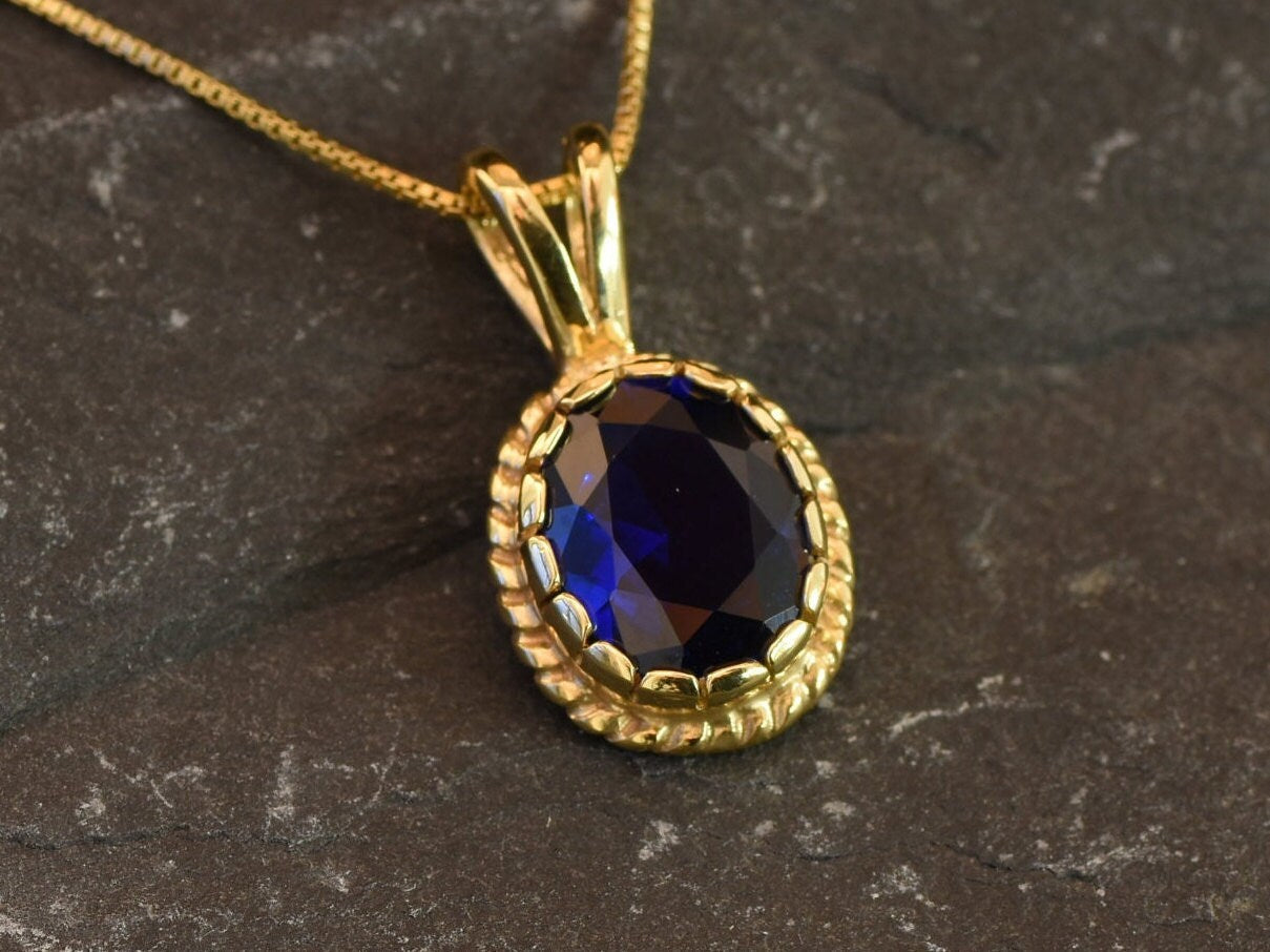 Blue Sapphire Pendant, Created Sapphire, Sapphire Pendant, Vintage Pendant, Blue Pendant, 3 Carat, Bridal Pendant, Silver Pendant, Sapphire(1)