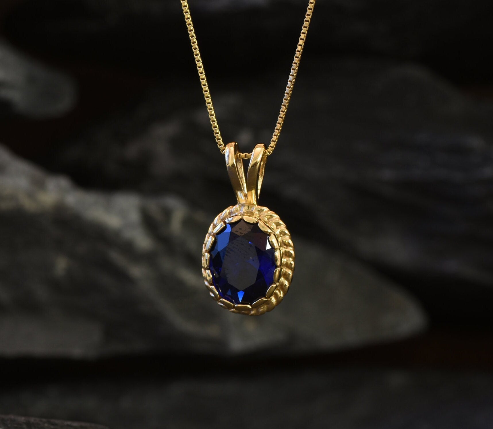 Blue Sapphire Pendant, Created Sapphire, Sapphire Pendant, Vintage Pendant, Blue Pendant, 3 Carat, Bridal Pendant, Silver Pendant, Sapphire(1)