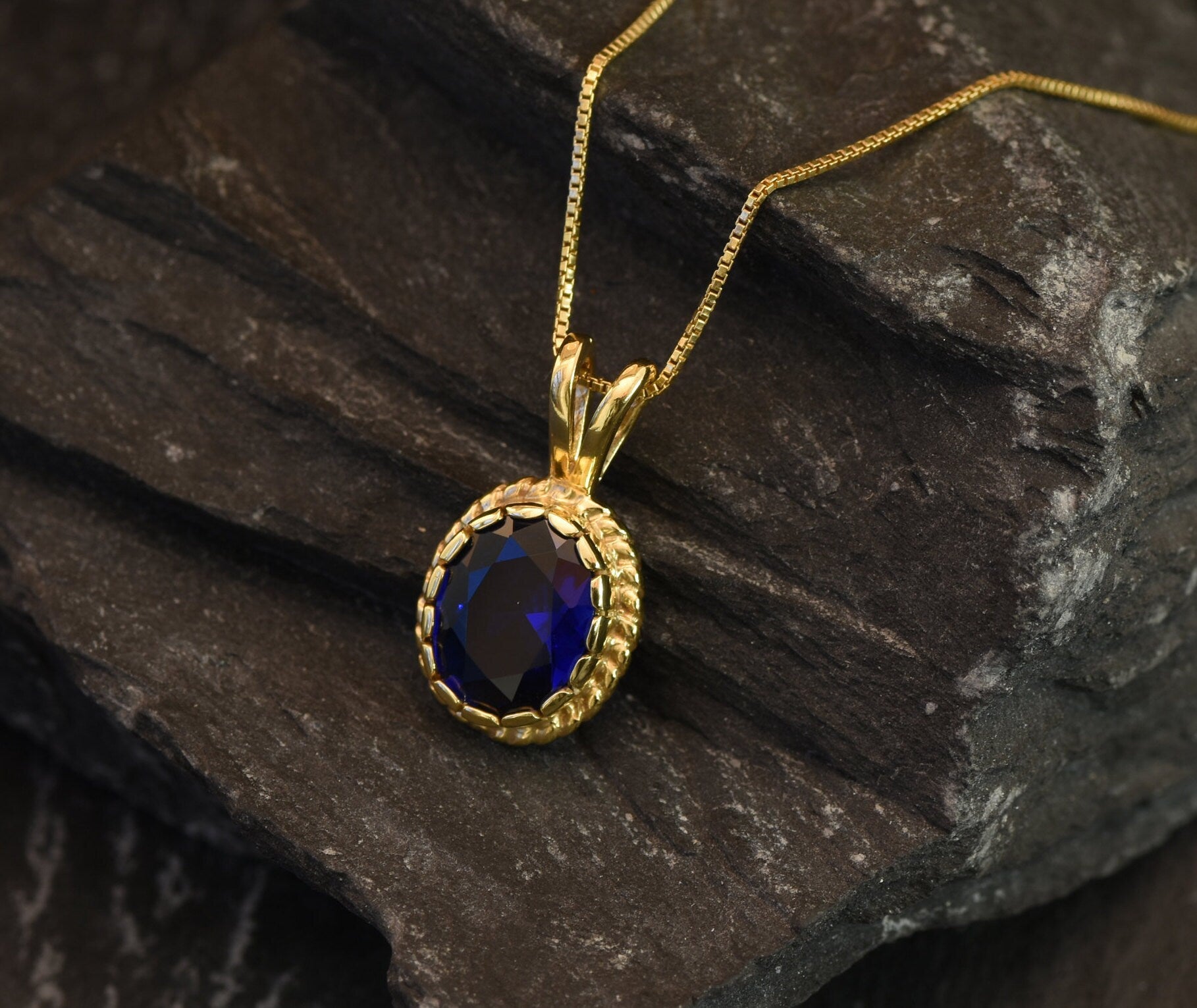 Blue Sapphire Pendant, Created Sapphire, Sapphire Pendant, Vintage Pendant, Blue Pendant, 3 Carat, Bridal Pendant, Silver Pendant, Sapphire(1)