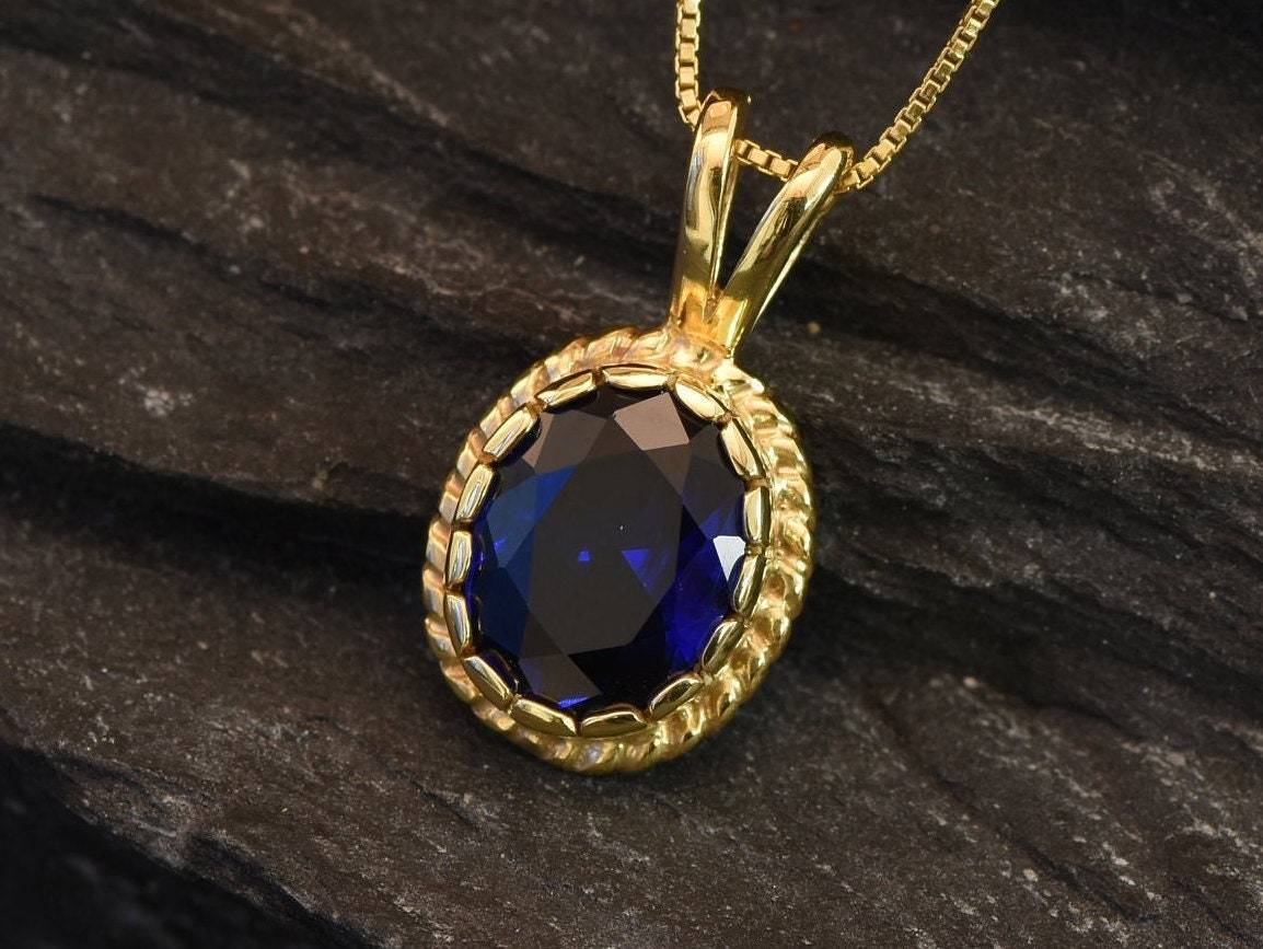 Blue Sapphire Pendant, Created Sapphire, Sapphire Pendant, Vintage Pendant, Blue Pendant, 3 Carat, Bridal Pendant, Silver Pendant, Sapphire(1)