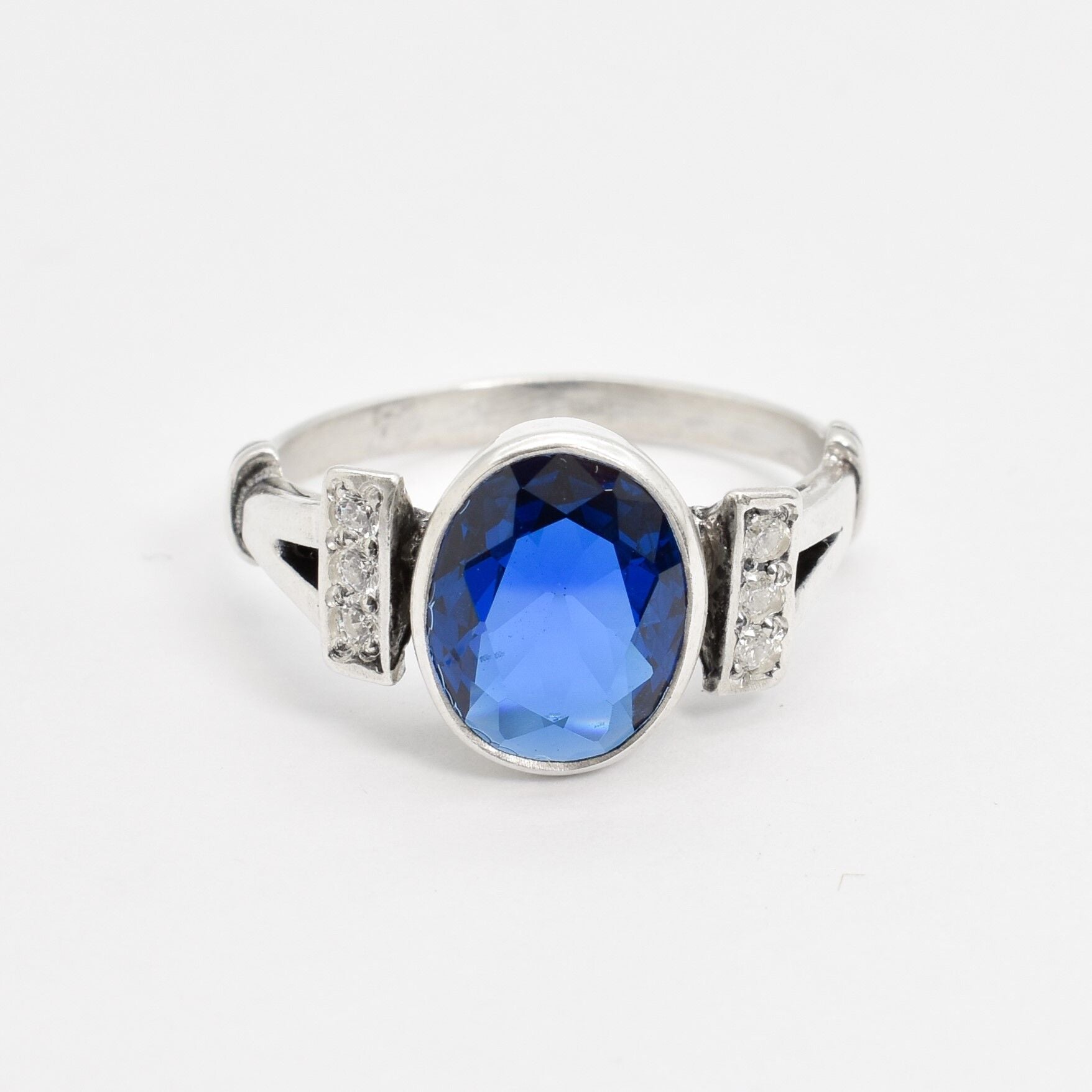 Dainty Vintage Ring, Created Sapphire, Dainty Blue Ring, Vintage Rings, Dainty Sapphire Ring, Blue Vintage Ring, Solid Silver Ring, Saphire