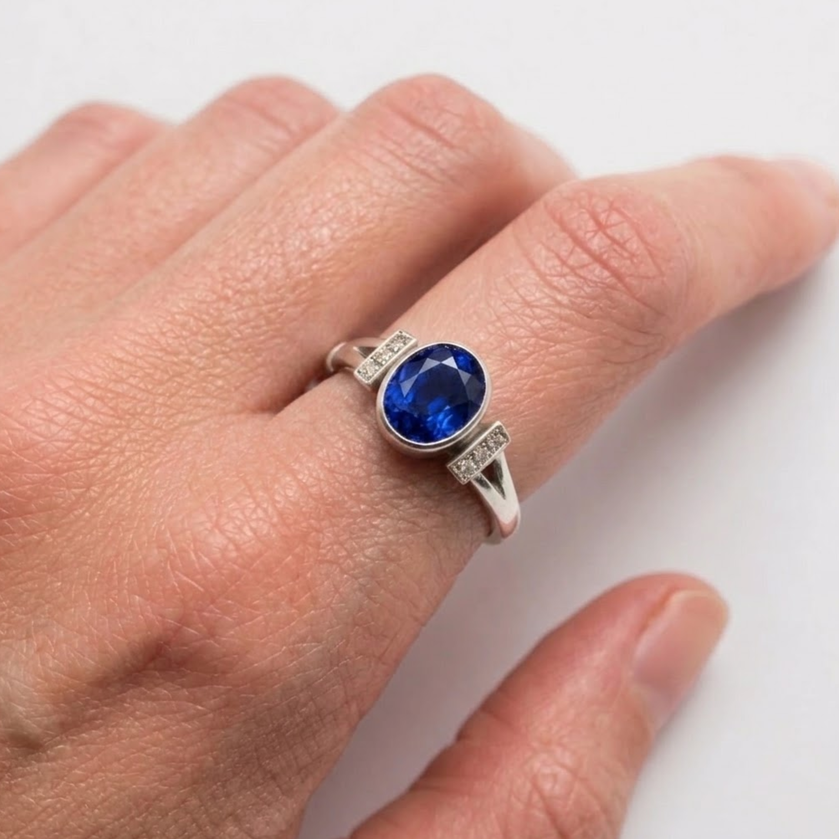 Elegant 925 Sterling Silver ring featuring Baguette Created Blue Sapphire, perfect for special occasions and September birthdays.