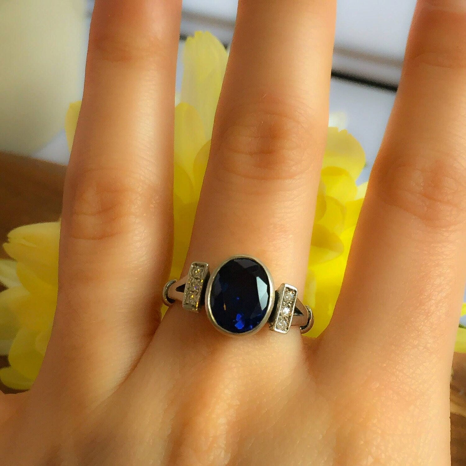 Dainty Vintage Ring, Created Sapphire, Dainty Blue Ring, Vintage Rings, Dainty Sapphire Ring, Blue Vintage Ring, Solid Silver Ring, Saphire