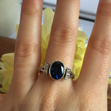 Created Sapphire Ring made in 925 Sterling Silver with Baguette Created Blue Sapphire in Bezel setting, September Birthstone gift idea, symbolizes sincerity, truth, and faithfulness, ideal for everyday wear and perfect for birthday gifting and special occasions.