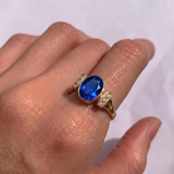 Elegant 18k Gold Vermeil ring featuring an Oval Created Blue Sapphire, perfect for September birthdays and special occasions.