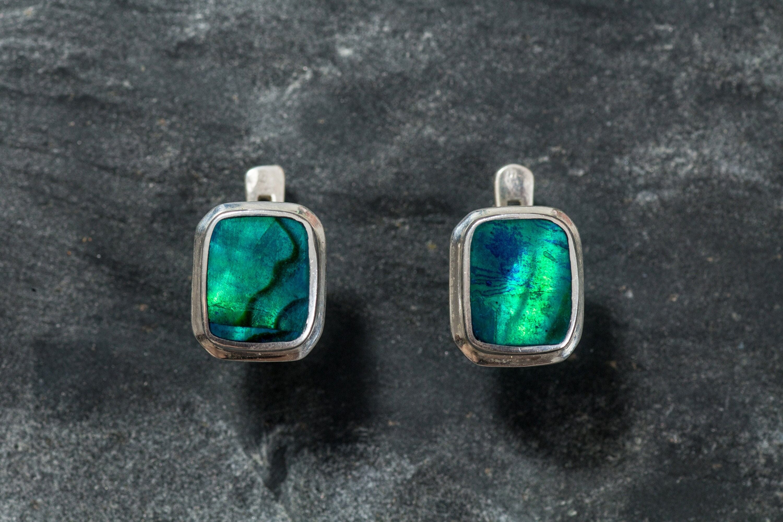 Square Shell Earrings, Shell Pearl Earrings, Natural Shell Pearl, Abalone Earrings, Unique Stone, Vintage Earrings, Silver Earrings