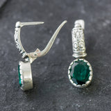 Emerald Earrings, Created Emerald, Tribal Earrings, Green Boho Earrings, Bohemian Earrings, Long Studs, Vintage Earrings, Silver Earrings