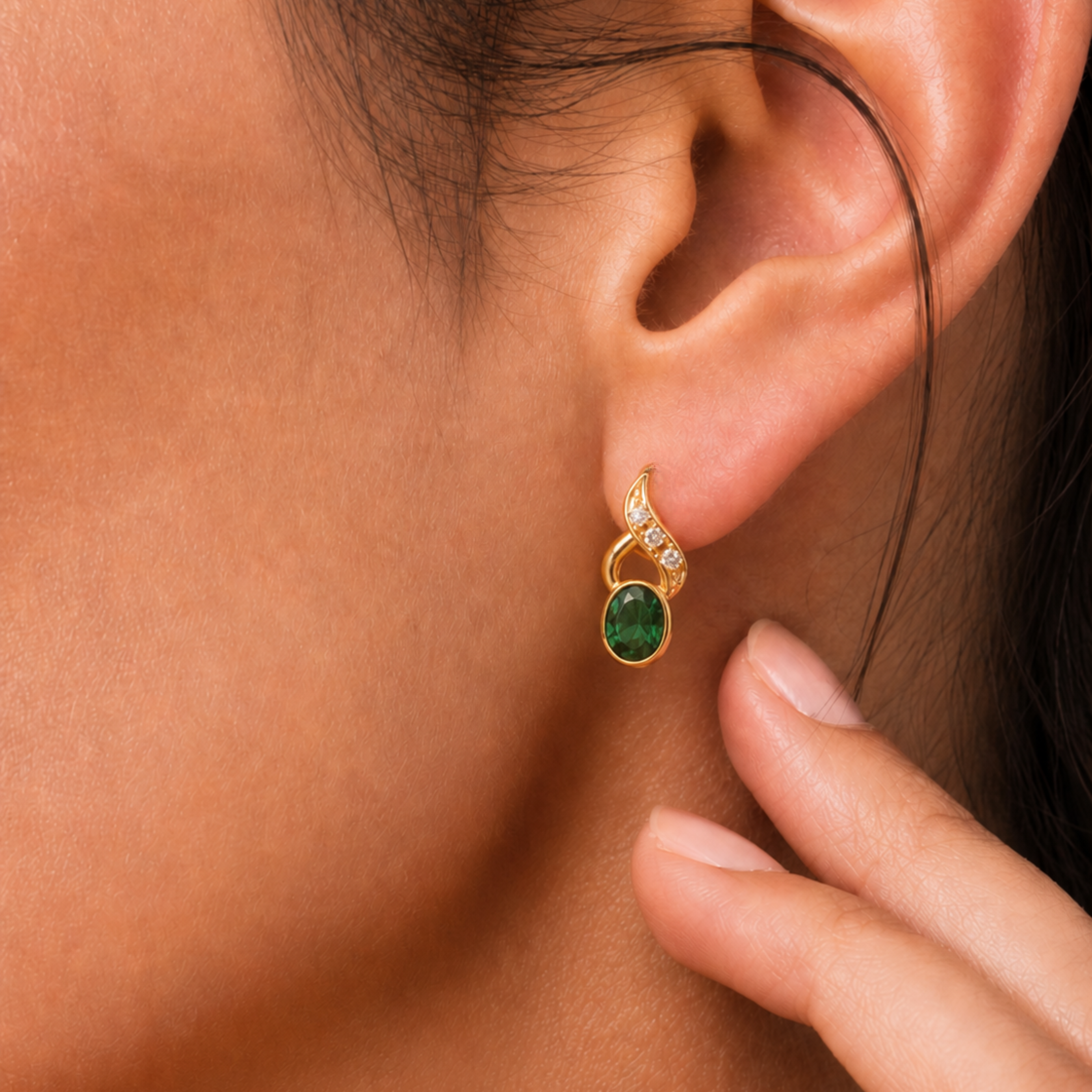Elegant 18k Gold Vermeil Emerald Earrings with Oval Green Emeralds; perfect for birthdays and everyday elegance.