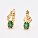 Vintage Emerald Earrings - Green Oval Earrings - Gold Drop  Earrings