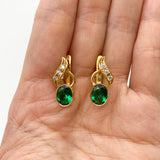 Vintage Emerald Earrings - Green Oval Earrings - Gold Drop  Earrings