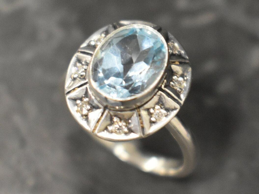 Blue Topaz Ring, Natural Blue Topaz, December Birthstone, Silver Tribal Ring, Topaz Ring, Boho Ring, Blue Diamond Ring, Solid Silver Ring