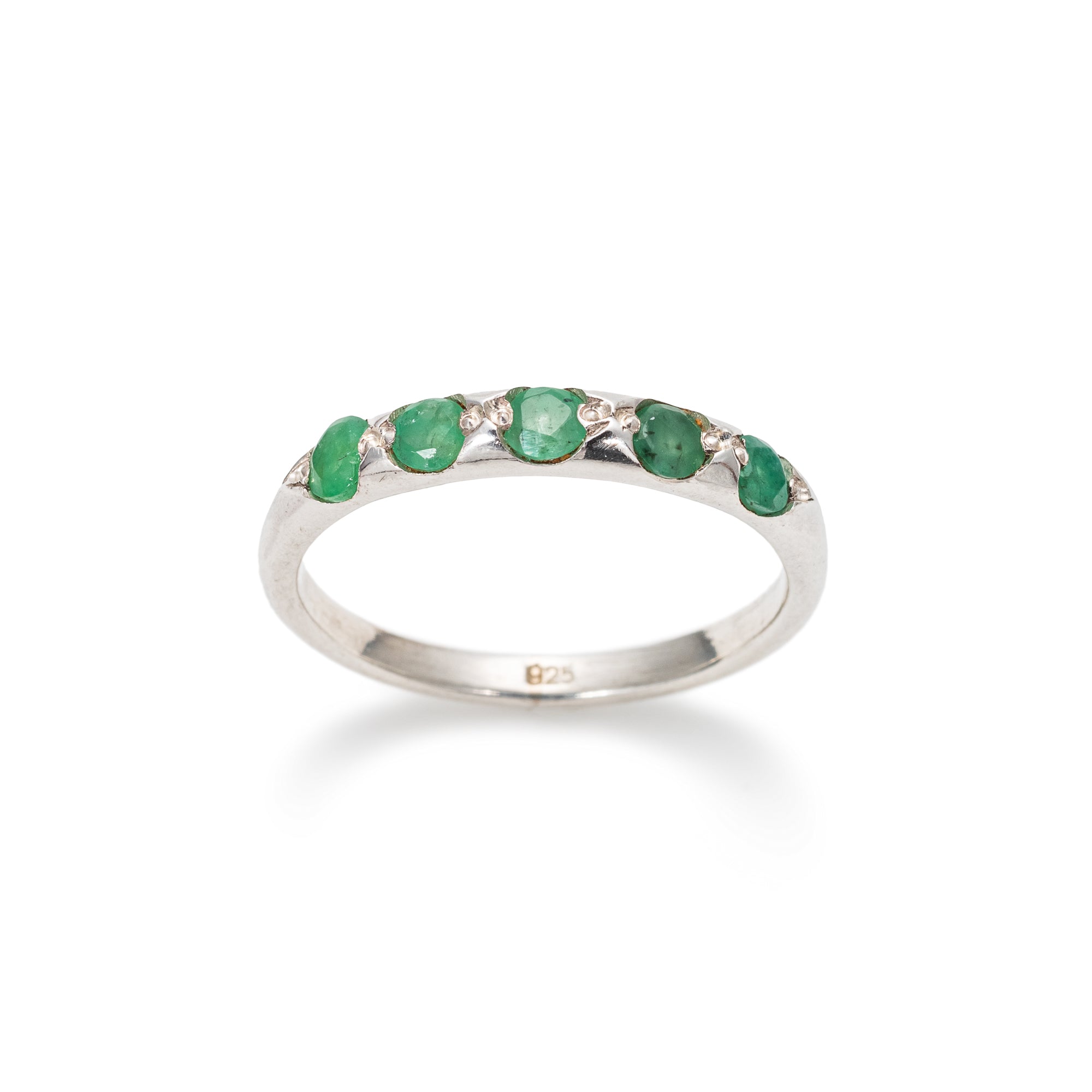 Emerald Band, Natural Emerald, Stackable Ring, May Birthstone, Half Eternity Ring, Emerald Ring, Eternity Band, Green Band, 925 Silver Ring