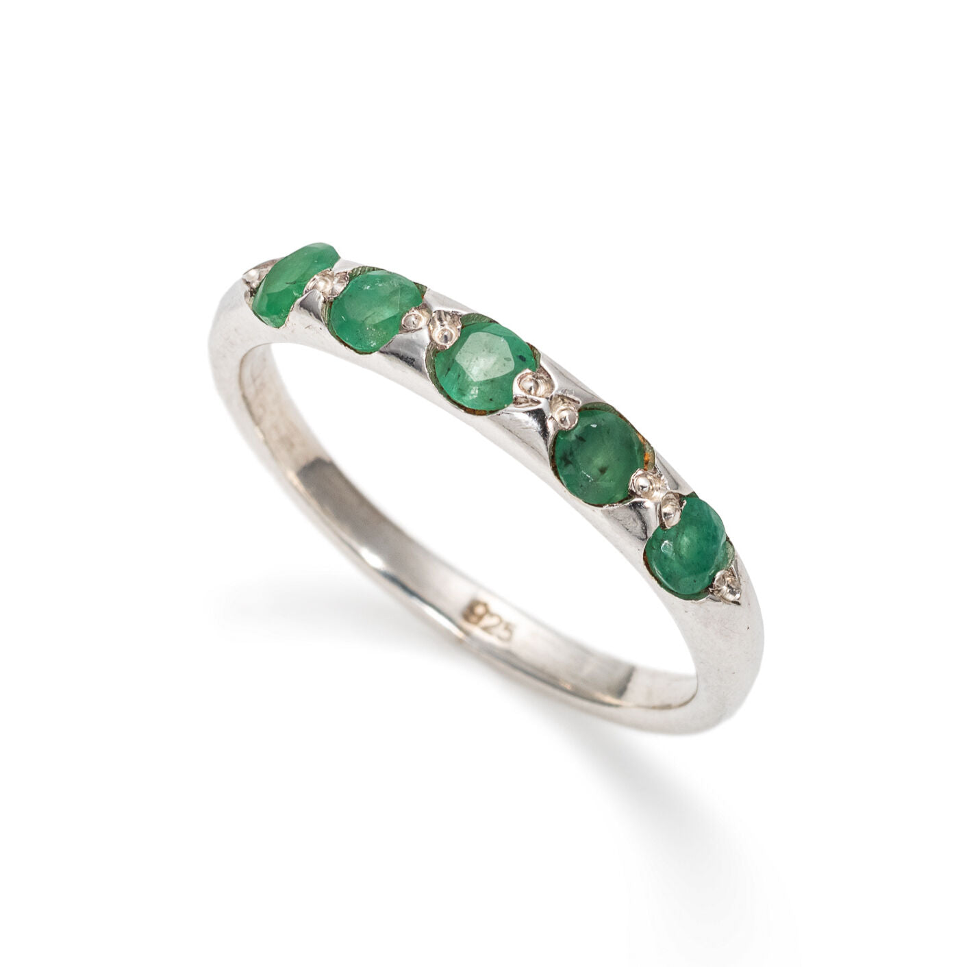 Emerald Band, Natural Emerald, Stackable Ring, May Birthstone, Half Eternity Ring, Emerald Ring, Eternity Band, Green Band, 925 Silver Ring